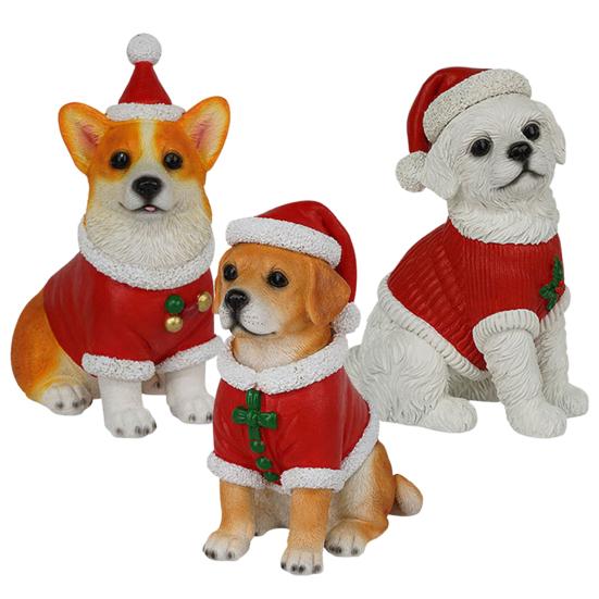 Realistic Dog Figurine Resin Puppy Animal Statue Christmas Decoration Lifelike Labrador Bichon Corgi Model for Indoor Outdoor Home Decor