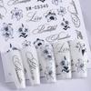 2Pcs Lily Letter Nail Stickers, Black and White Ink Painting Floral & Letter Self-Adhesive Nail Decals