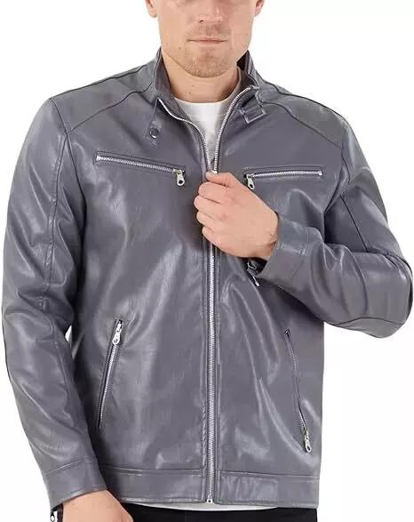 Genuine Soft Leather Jacket Grey Men's Casual Handmade Stylish Biker Motorcycle