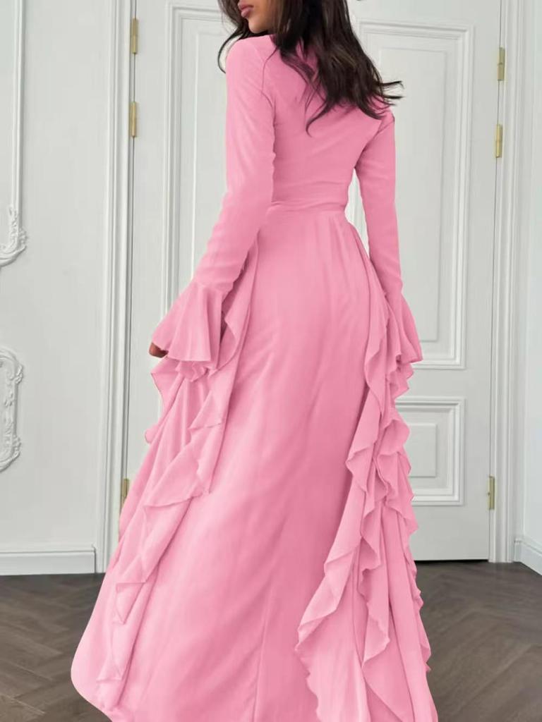 Elegant High-Waisted Bell Sleeve Maxi Dress 2025