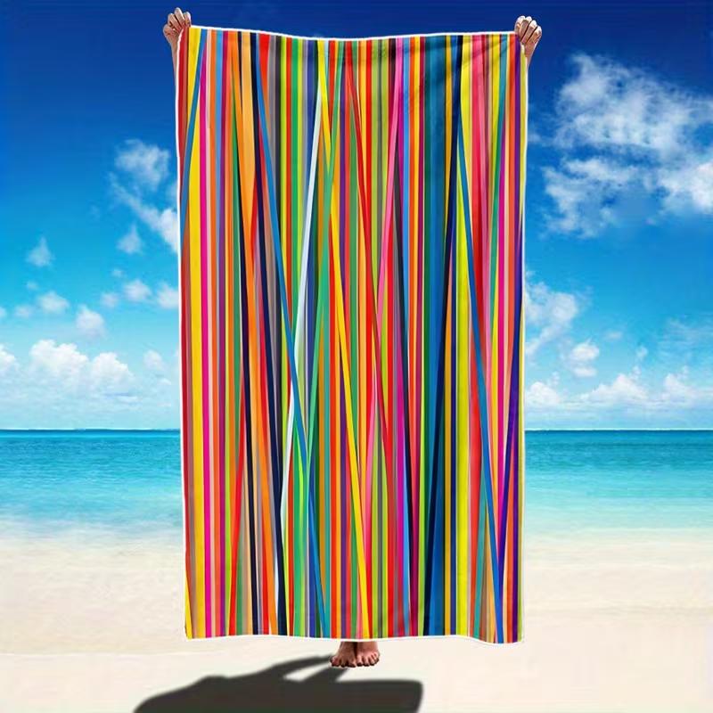 Nautical Geometric Striped Beach Towel Large Soft Absorbent Towel Ship Wheel Anchor Print Quick-Dry Lightweight Towel for Beach
