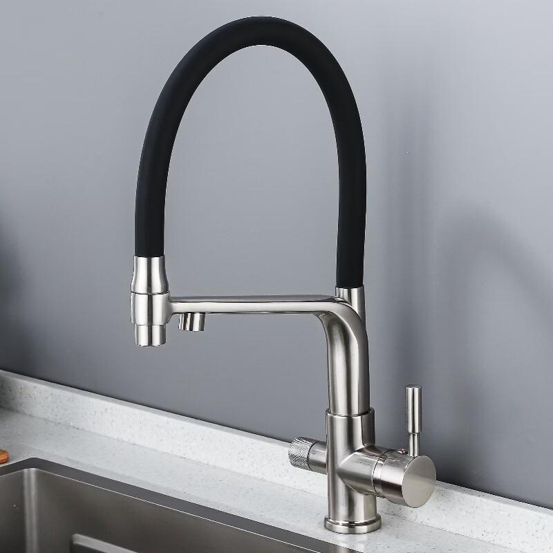 TLXT Wall-Mounted Brushed Pull-Out Kitchen Faucet