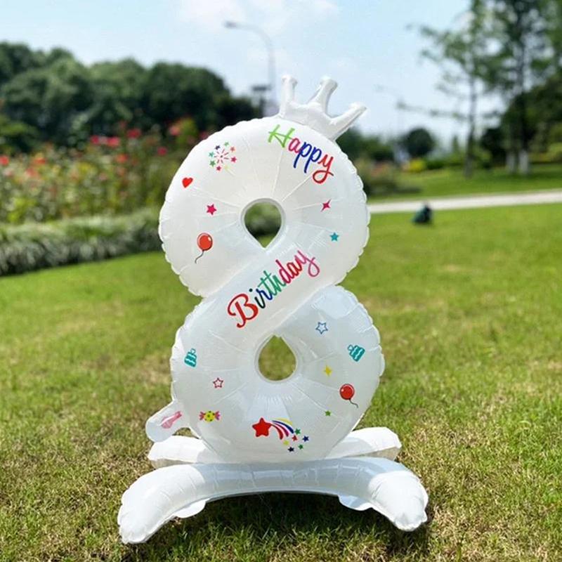 32 Inch Crown Decoration Style Aluminum Film Digital Balloon Number Balloon Standing Iballoon Children Birthday Party White