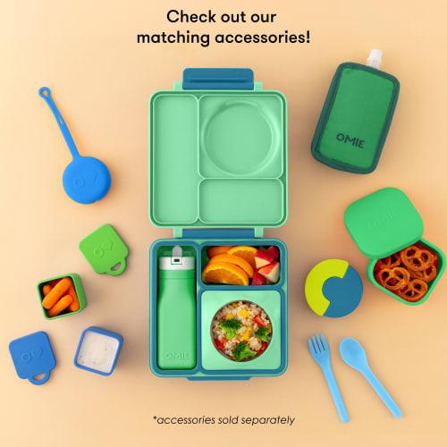 OmieBox Bento Lunch Box with Insulated Thermos for Kids, Meadow Green, B9099