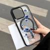 Blue Floral Pattern Magnetic Phone Case For iPhone 17 16 15 14 Pro Max 13 12 11 16E 16 Plus 17 Air Clear Shockproof Bumper Cover