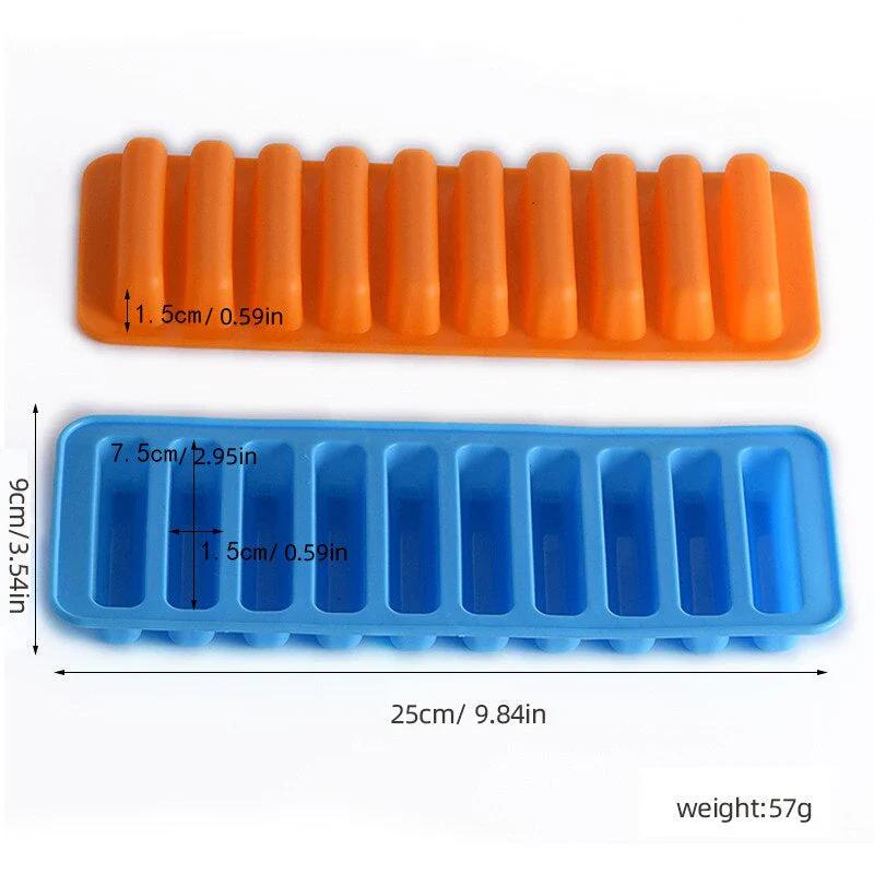 Einfache Ausdrück-Eiswürfelform, lange Form, 10 Fächer, schmale Eisstäbchen-Würfel, mehrfarbig, für Sportflaschen und Wasser