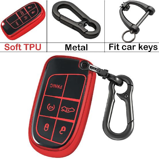 for Jeep Key Fob Cover with keychian,TPU Protection Key Case Compatible with RAM Grand Cherokee Renegade Chrysler Durango Journey Smart Remote