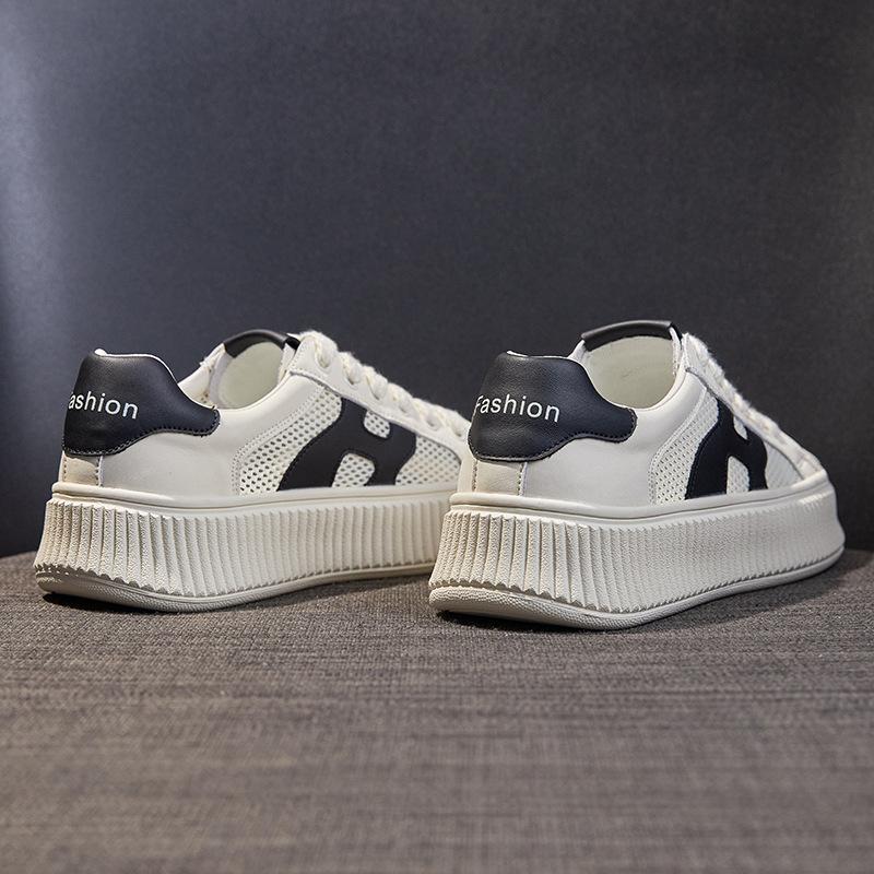Platform White Shoes Women's New Shell Head Mesh Breathable Biscuit Shoes Versatile Sports Style Casual Board Shoes Flat Shoes