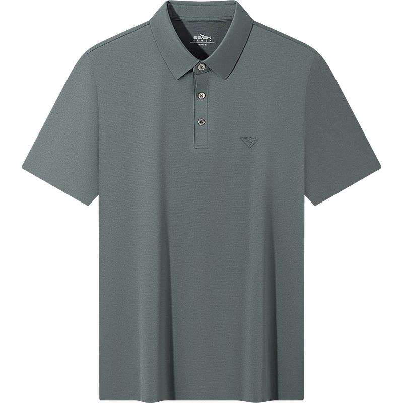 SEVEN Men's Seamless Mulberry Silk Blend Short Sleeve Polo Shirt