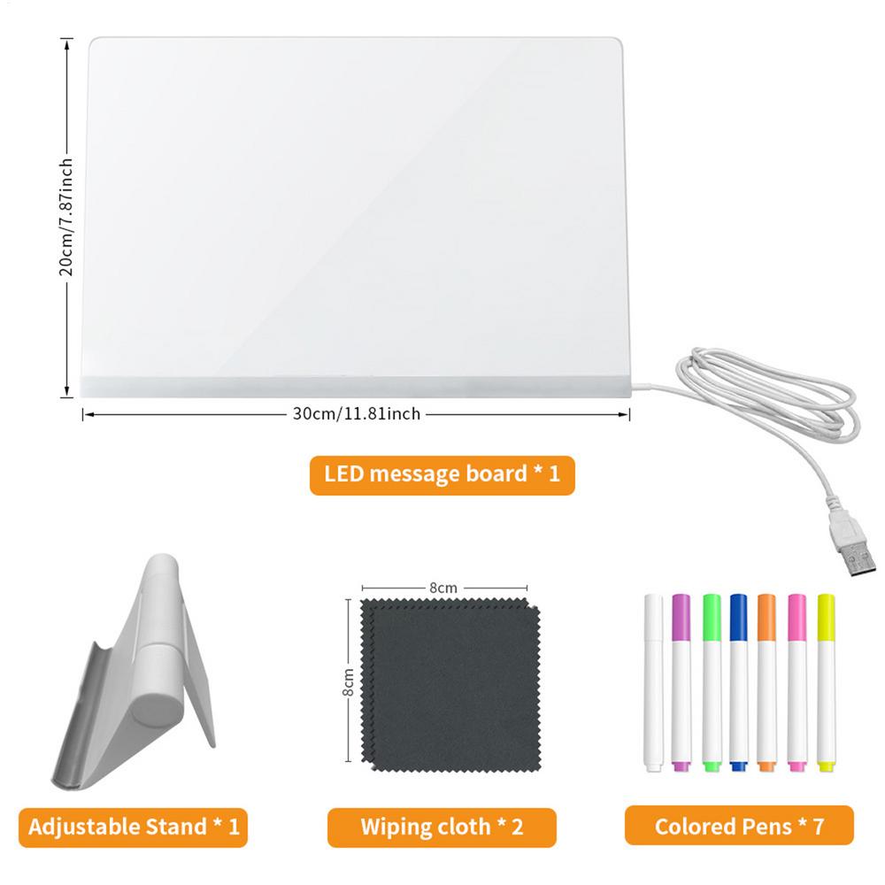 LED Note Board with 12 Pens Colorful DIY Night Light Up Acrylic Message Board Rewritable Glowing Drawing Message Lamp Kids Gift