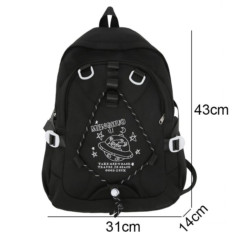 New Girl Leisure White Embroidery Nylon Kawaii School Bag Women College Backpack Lady Cute Laptop Fashion Female Travel Book Bag