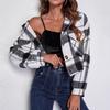 Women's Vintage Casual Lattice Print Autumn Winter Long Sleeve POLO Neck Jackets & Coats