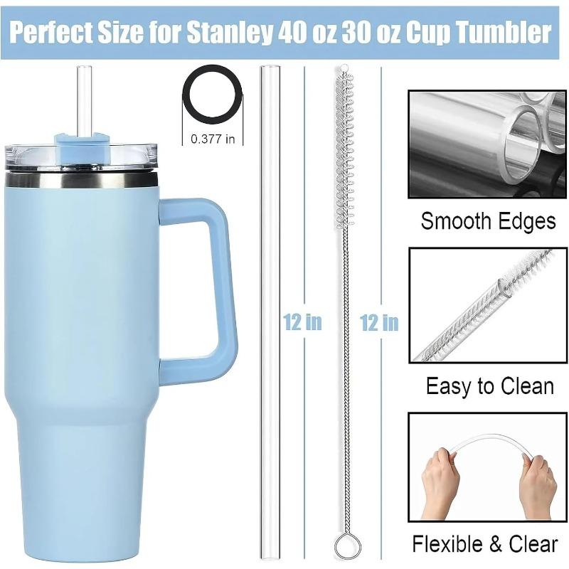 Replacement Straw Compatible with Stan 40 Oz 30 Oz Cup Tumbler, 6 Pack Reusable Straw with Cleaning Brush, Plastic, Clear