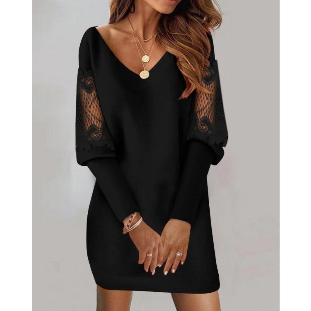 

IHUASU Осеннее платье с V-образным вырезом, длинными рукавами, принтом и кружевной отделкой для женщин XXL