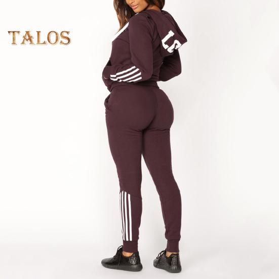 2 Pcs/Set Women Hoodie Pants Suit Hooded Long Sleeves Solid Color Zip-up Coat Elastic High Waist Ankle-banded Trousers Sport Fall Winter Tracksuit