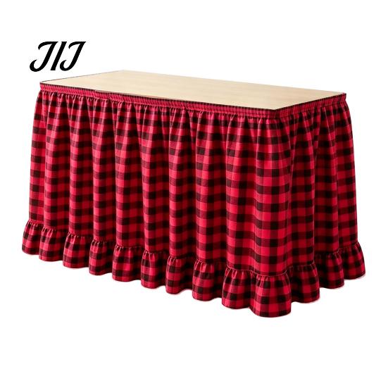 Conference Room Table Decoration 6Ft Gingham Skirt with Ruffled Edge, Checkered Teacher Desk Skirt, Pastoral Style Plaid Decor Hook And Loop Wrap for