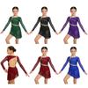 Girls Figure Skating Dance Dress: Mesh Long Sleeves Strappy Back Shiny Rhinestones Asymmetrical Style with Built-in Briefs