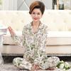 Luxury high-end green plant flower pajamas women's spring and autumn imitation cotton long-sleeved set large size medium loungewear