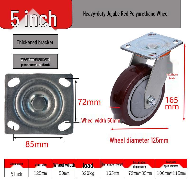 Heavy-Duty Silent Hand Truck Wheels - 4/5/6/8 Inch Double Ball Bearing, Wear-Resistant, Dark Red