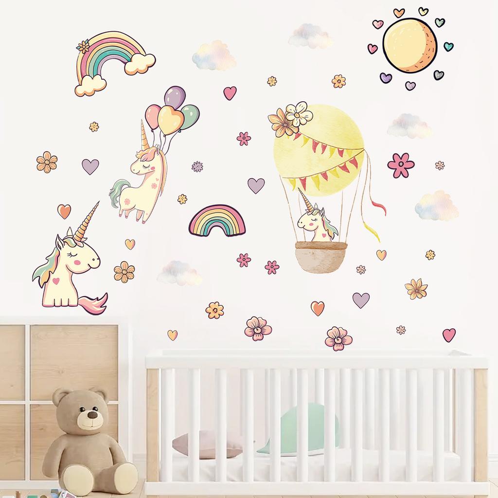Unicorn Hot Air Balloon Self-adhesive Wall Sticker for Kindergarten Children's Room Decoration Wall Sticker