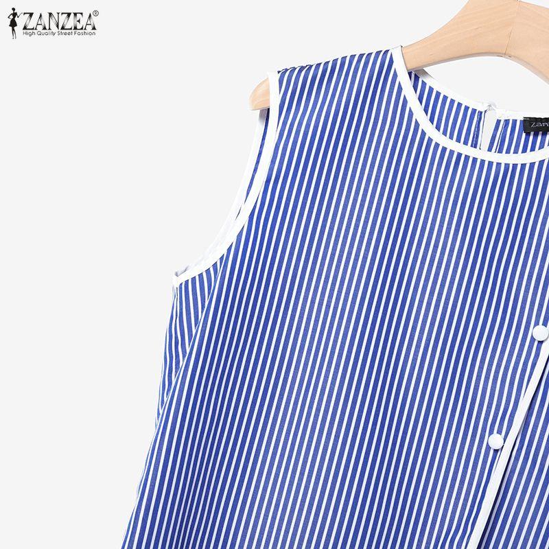 ZANZEA Women Sleeveless Vest Tops and Pants Casual Stripe Print Two Piece Suit Sets
