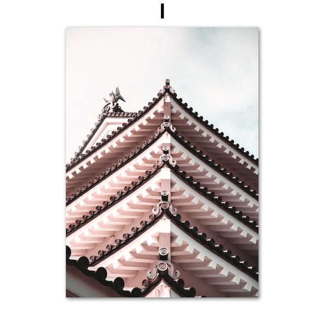 Japan Sakura Fuji Mountain Deer Gebäude Wand Kunst Leinwand Malerei Nordic Poster Und Drucke Wand Bilder Für Wohnzimmer Dekor