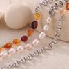 Elegant 18k Gold-Plated Titanium Necklace: Natural Stone, Pearl Beads & O-Chain