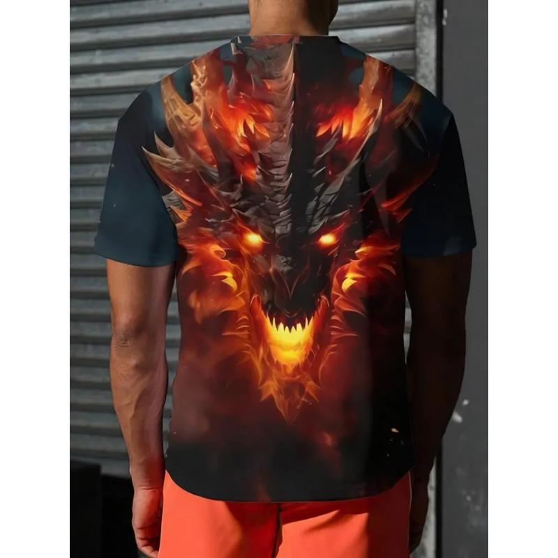 Fashion Gothic Dragon Print T-shirt Men Street Casual Personality Cool T-shirt Tops