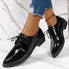 British Style Patent Leather Oxford Shoes for Woman Lace-Up Med Heel Single Shoes Women Pointed Toe Thick Heels Office Pumps