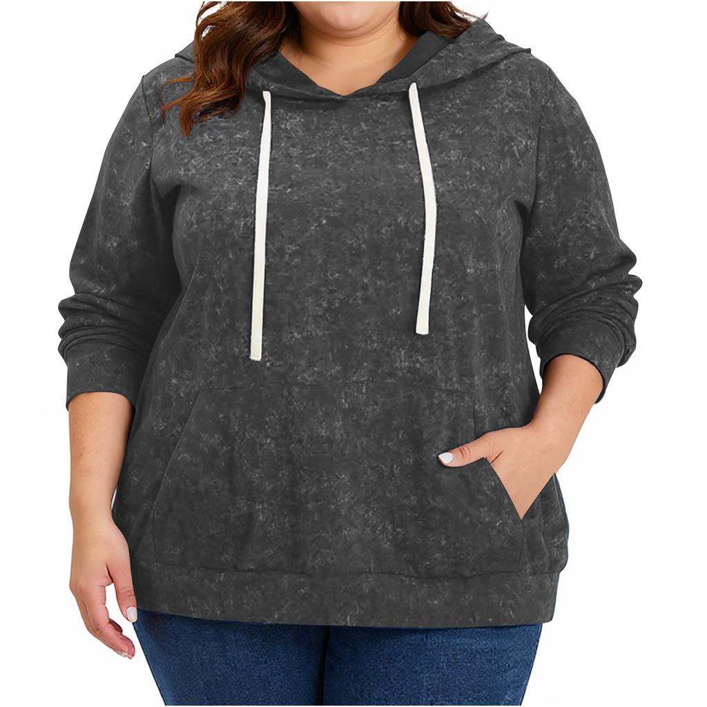 Women's  Casual Large Sized Long Sleeved Hooded Solid Color Sweatshirt