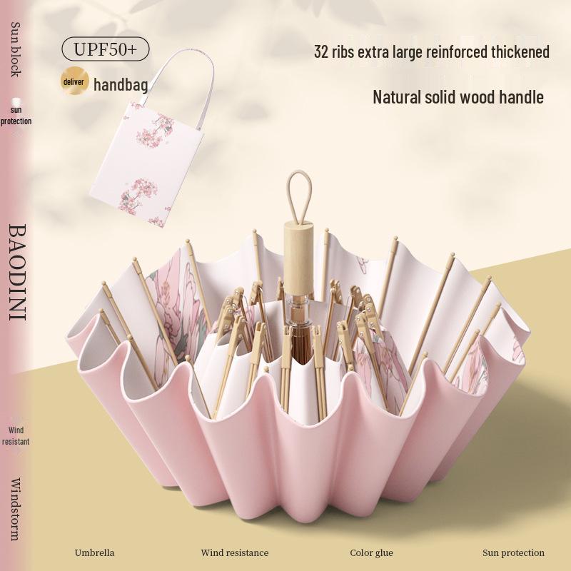 Large Retro 16-Bone Sun Umbrella: Women's Reinforced UV Protection & Sunshade