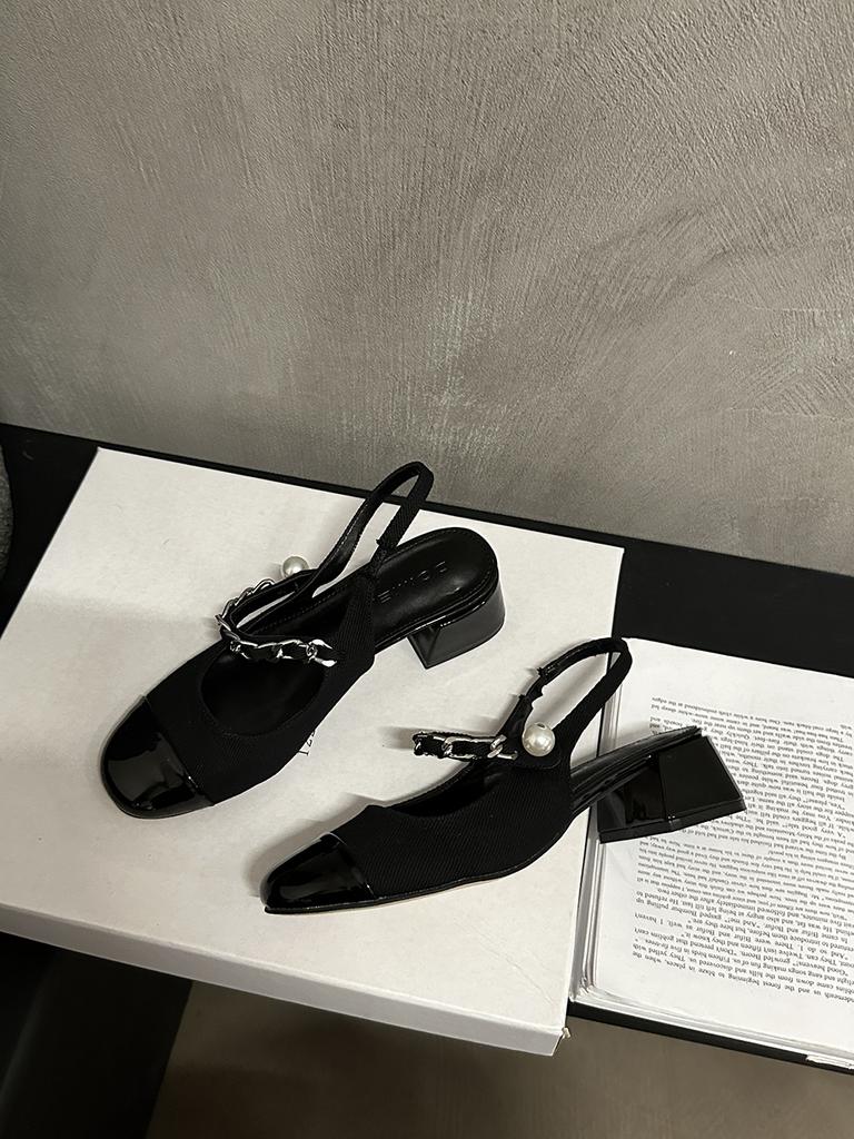 Sandale de damă la modă cu vârf rotund negru argintiu alb auriu pantofi de vară pentru rochie 2024 noi sosiri toc mic design cu perle pantofi la modă 35-39