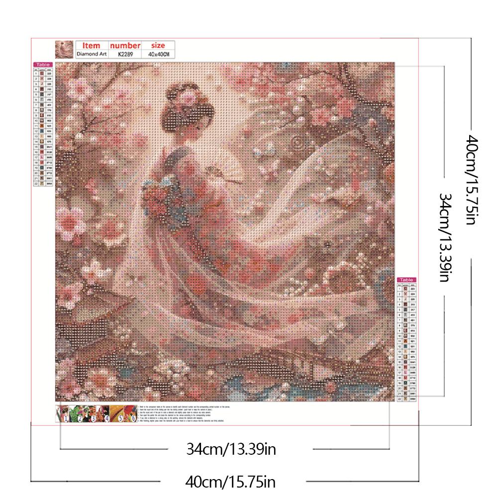 Japanese Geisha Beauty Full DIY 5D Round Drill Diamond Painting Gem Art 40*40cm for Adults/Beginners Gift Idea Home Wall Decor