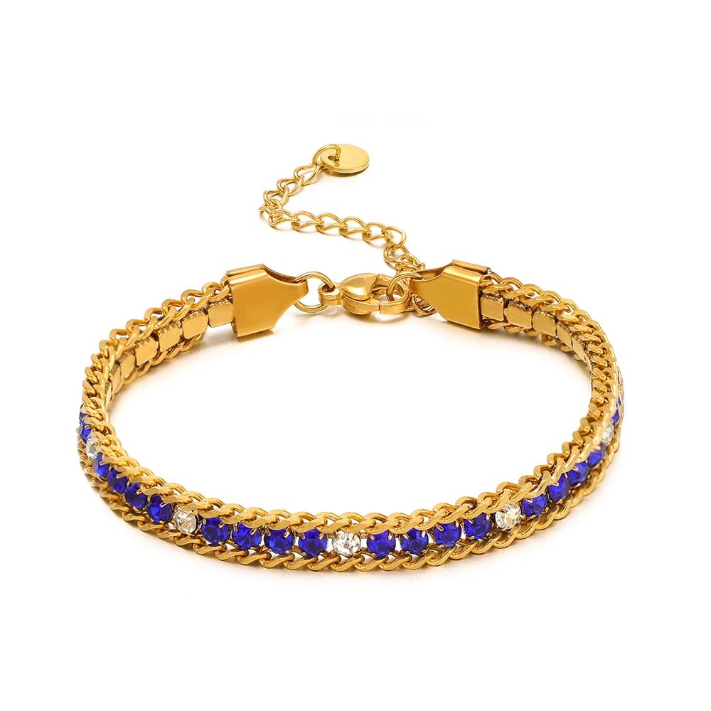 1pc AAA Cubic Zirconia Stone Bracelets Gold Color Stainless Steel Metal Chain Bracelet for Women Punk Hip Hop Jewelry Wholesale