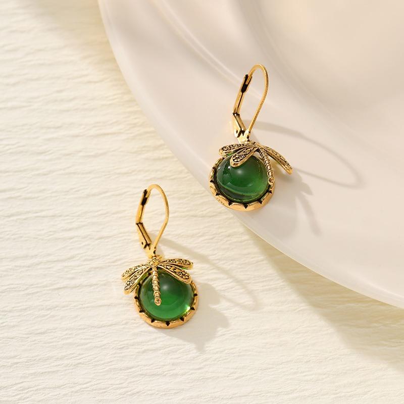 European and American New Fashion Retro Dragonfly Shape Imitation Crystal Inlaid Personalized Versatile Women's Earrings
