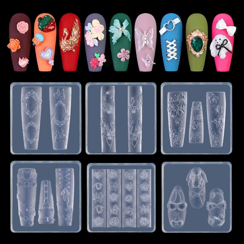Precise Embossed Pattern Nail Art Silicone Molds 3D Carving Templates For DIY Nail Charms Manicure Embellishment Tool