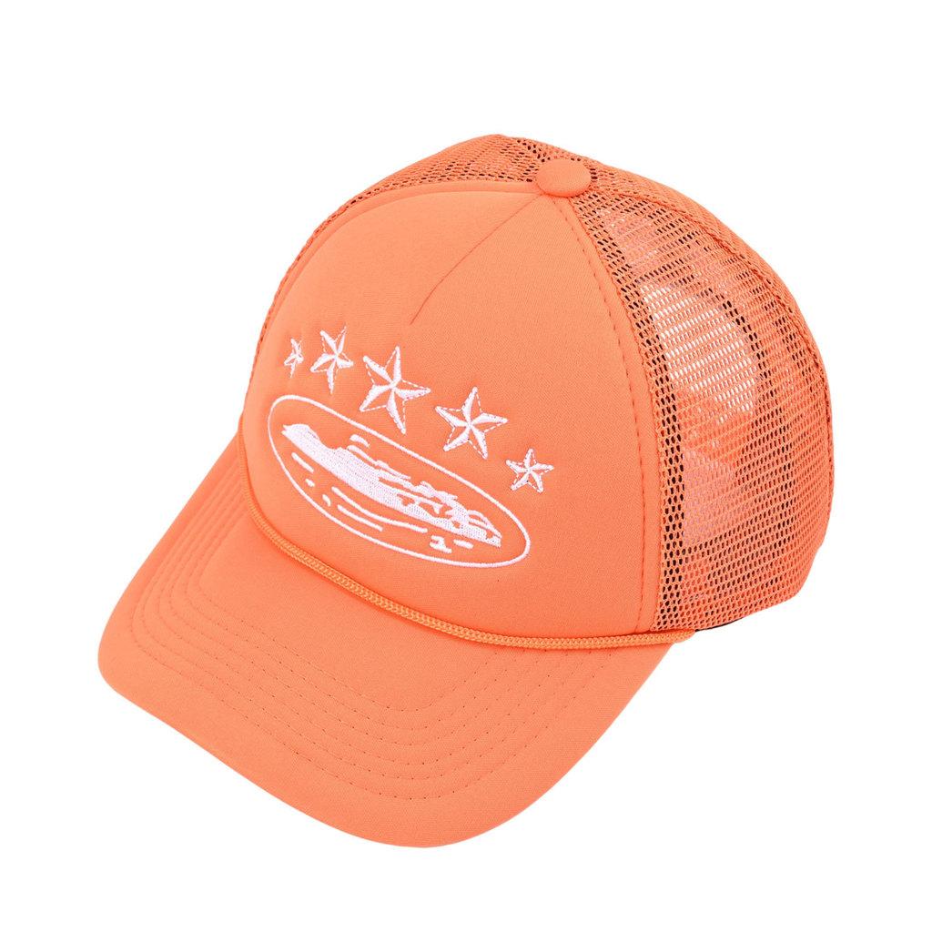 

Star Embroidered Trucker Cap With Breathable Cotton For Summer Street Style Orange