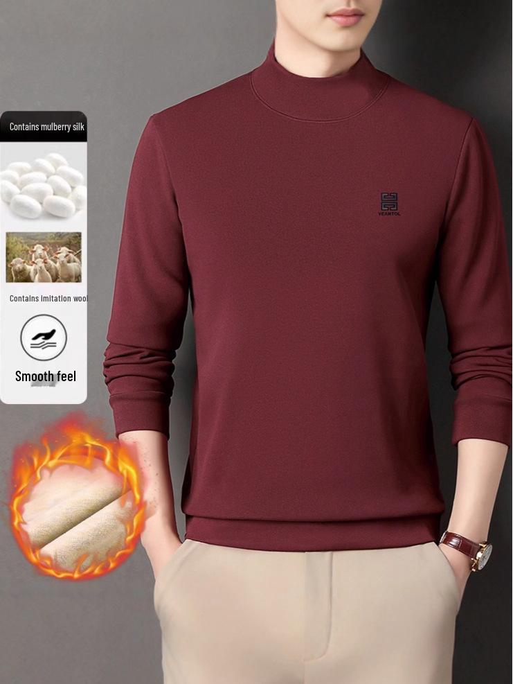 Men's Winter Fleece-Lined Casual High Collar Sweatshirt - Dad's Warm Base Layer Top