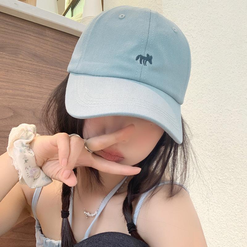 

Baseball cap female cute little fox embroidered cap autumn new wide brim show face small sun hat Average size (55-59cm)