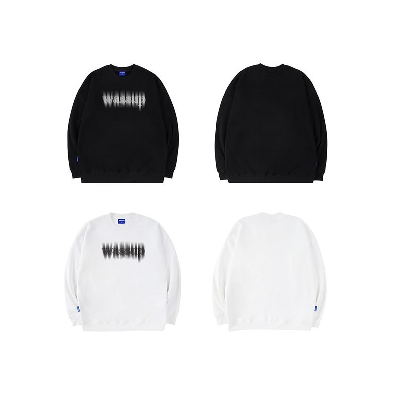 Wassup Heods Inkjet Lettering Trendy Brand Heavyweight Sweatshirt for Men and Women, Autumn and Winter Fleece-Lined American Street Style Top