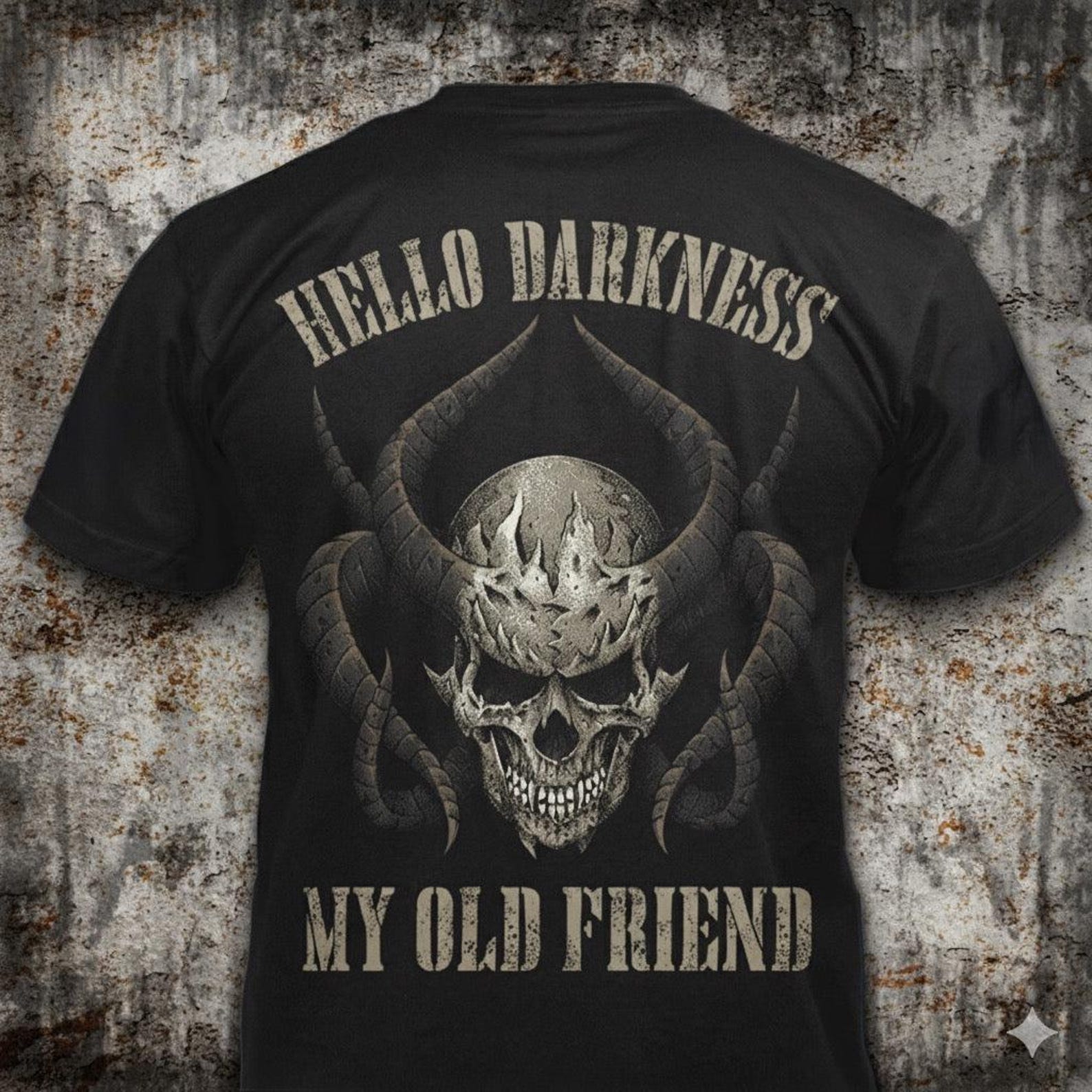 Hello Darkness My Old Friend - Distressed Horned Skull T-Shirt: Gothic Horror Style S