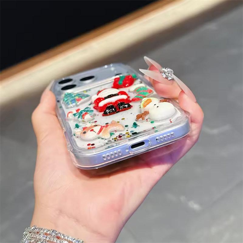 3D Epoxy Christmas Father Santa Claus Clear Phone Case For iPhone 17 Air 16 15 14 13  Pro Max Plus Shockproof Cover Bumper Back Phone Cover
