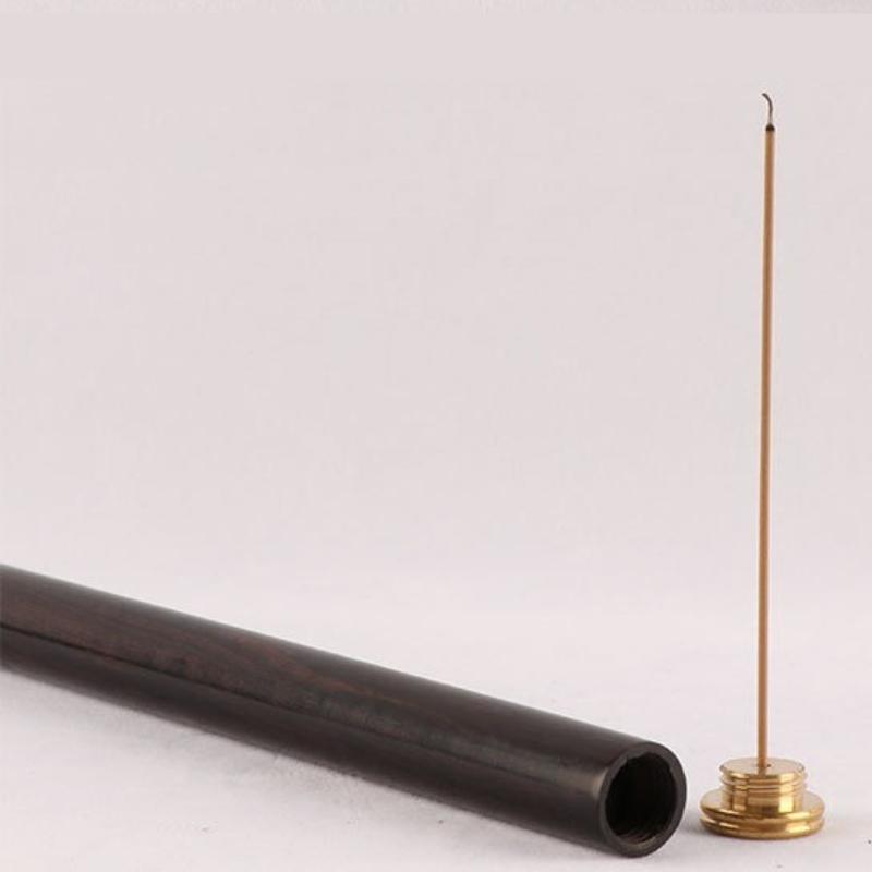 Ebony Wood Incense Stick Tube Screw Thread Inlaid Brass Storage Capacity 8 Grams Wooden Brass Chinese Style Incense Storage Box