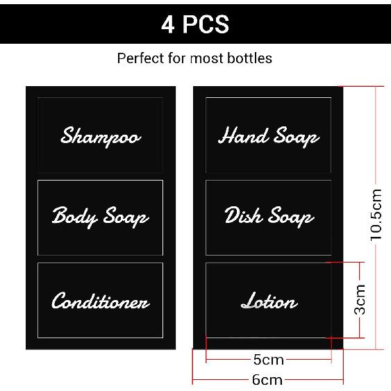 Suream Waterproof Labels for Plastic/Glass Bottles, Kitchen&Bathroom Stick Lable for Shampoo, Soap, Lotion, Conditioner, Home Organization, Soap
