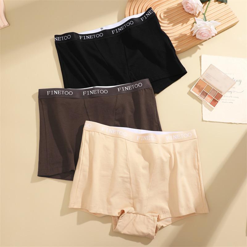 FINETOO Pure Cotton Boxer Panties for Women Solid Color Traceless Lingerie Soft and Comfortable Briefs