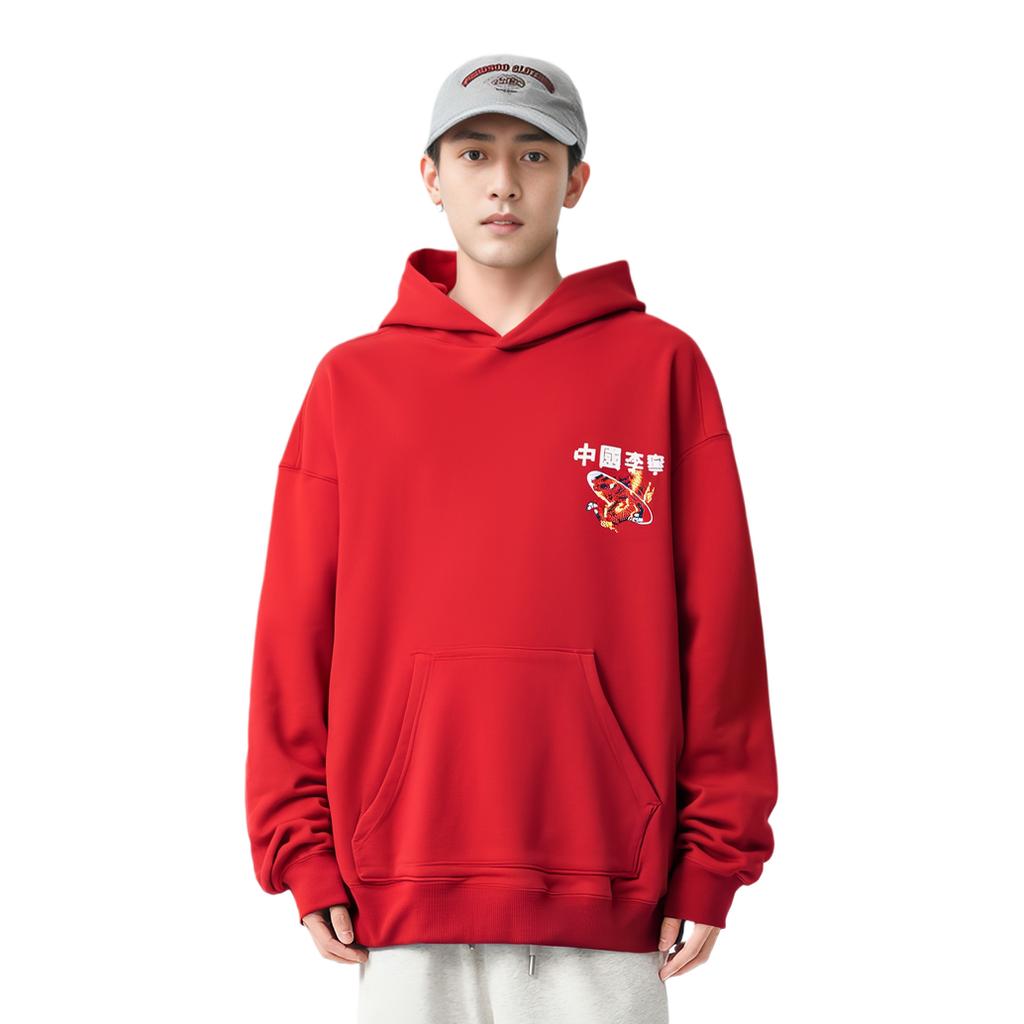 Li Ning Daily Prosperity Series Snowflake Totem Loose Pullover Hoodie Unisex Hoodies Samba-Red AWDU337-7