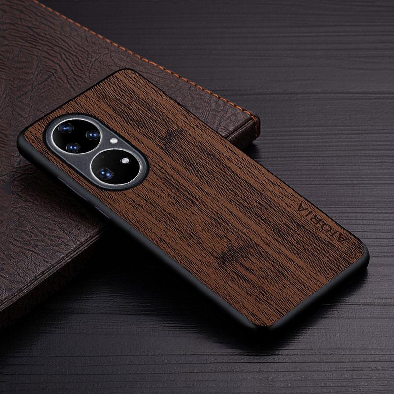 Case for Huawei P50 Pro P50 5G Funda Bamboo Wood Pattern Leather Phone Cover Luxury Coque for Huawei P50 Pro Case Capa