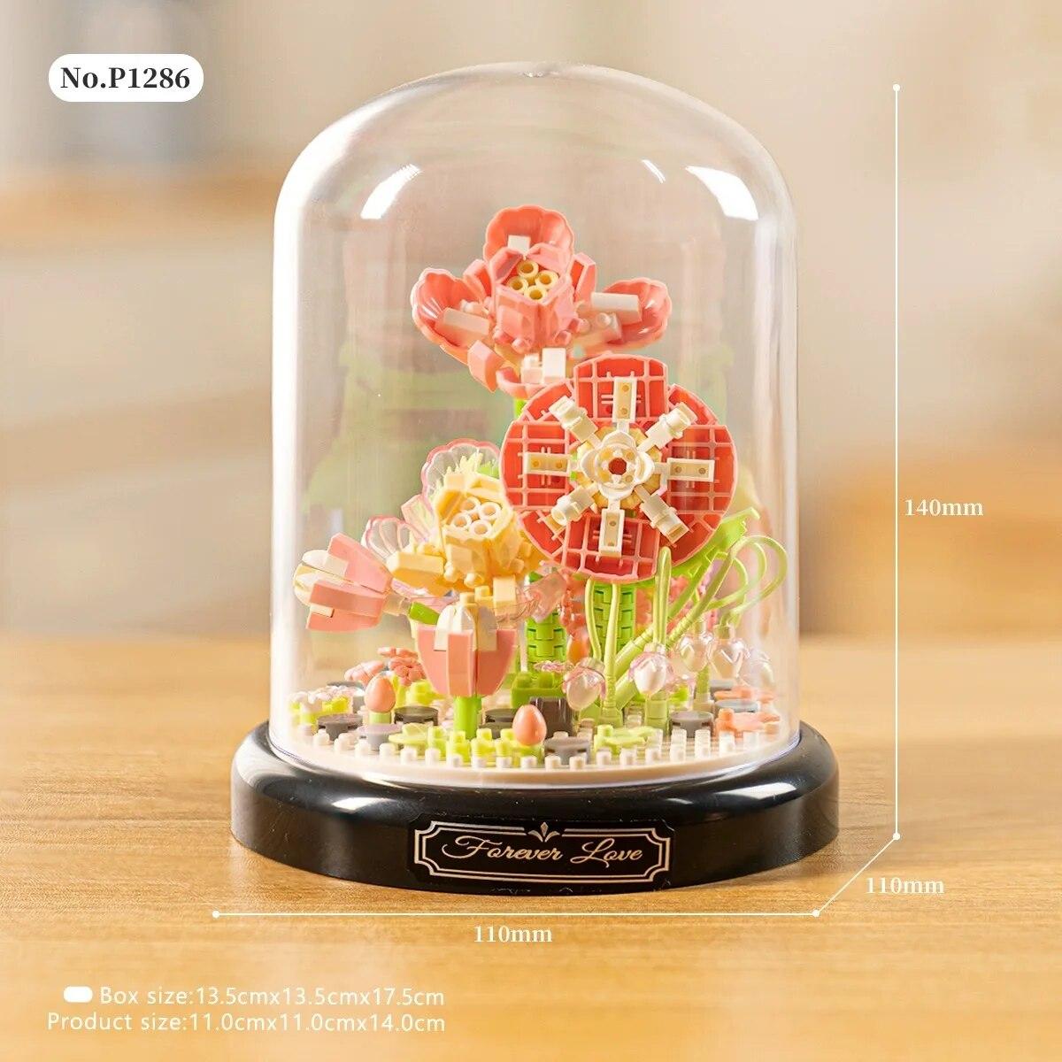 

Rose Flower Bouquet Building Block Eternal Bonsai Dust Cover Model Kit Plastic Plant Brick Home Decor Mother s Day Birthday Gift with box
