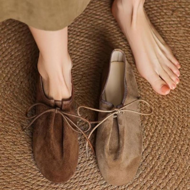 Fashion Autumn Designer Shoes Faux Suede Lace Up Flats Women Lightweight Slip Walking Shoes Comfortable Loafers for Women Ballet Flats