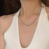 Exquisite Temperament Sliver Color Stainless Steel Cross Pendant Blue Crystal Beads Fine Chain Necklace for Women Charm Jewelry